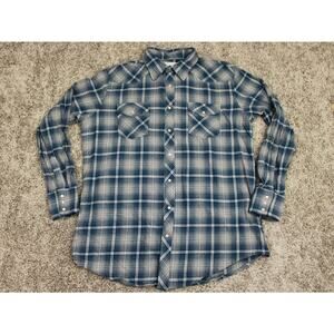 Wrangler Western Plaid Flannel Shirt Mens XLT Blue Long Sleeve Pearl Snap